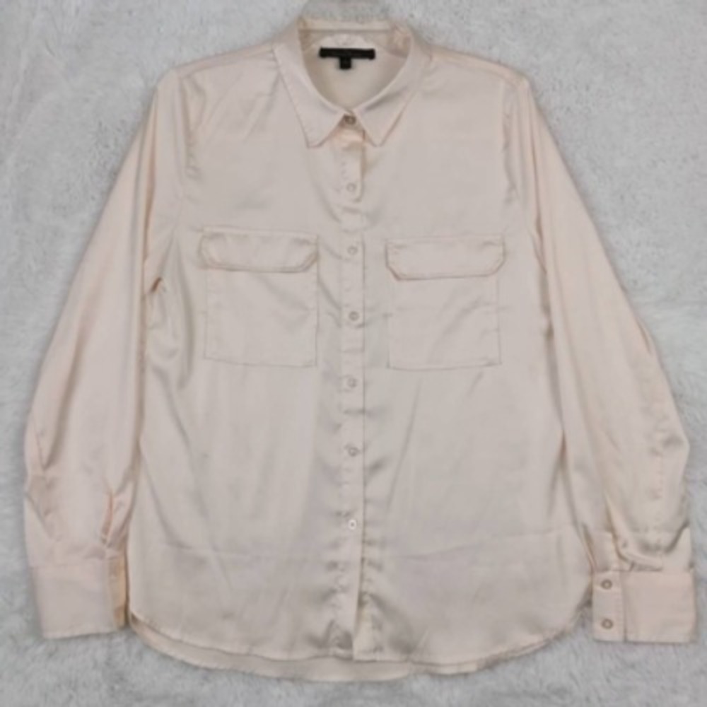 Love Tree Shirt Womens Button Up Pink Long Sleeve Collar Stretch Two Pocket L